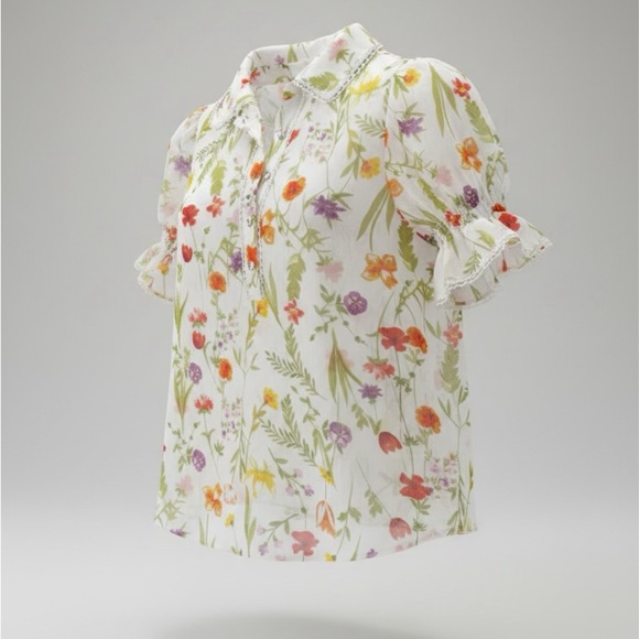 Alex & Lily Floral Lace-Trim Short Sleeve Women's Top - Picture 2 of 9